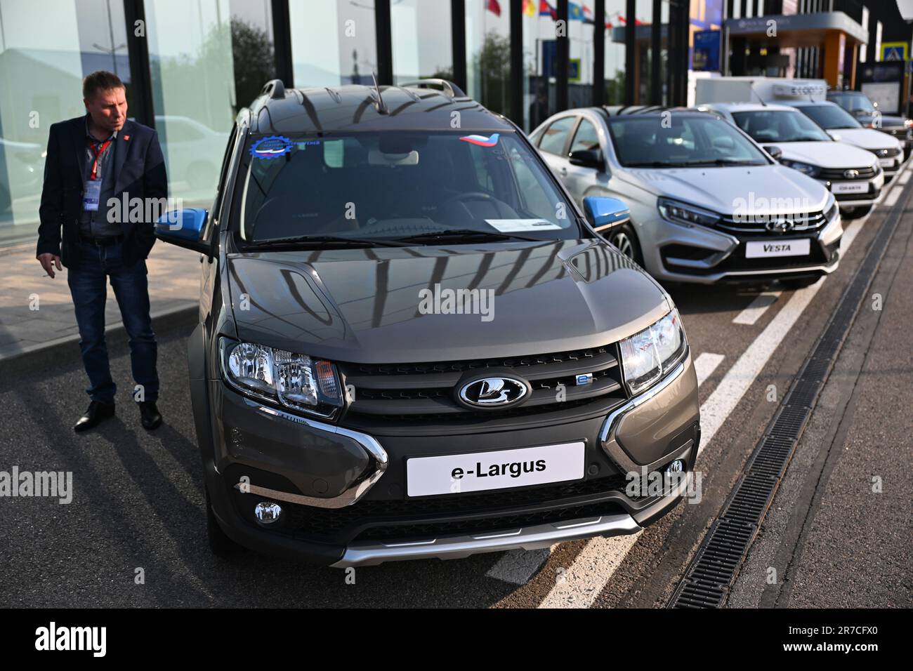 St. Petersburg, Russia. 14th June, 2023. XXVI St. Petersburg International  Economic Forum (SPIEF) 2023 at the Expoforum Convention and Exhibition  Center (CEC). Genre photography. Cars of the brand LADA ("Lada") of JSC "