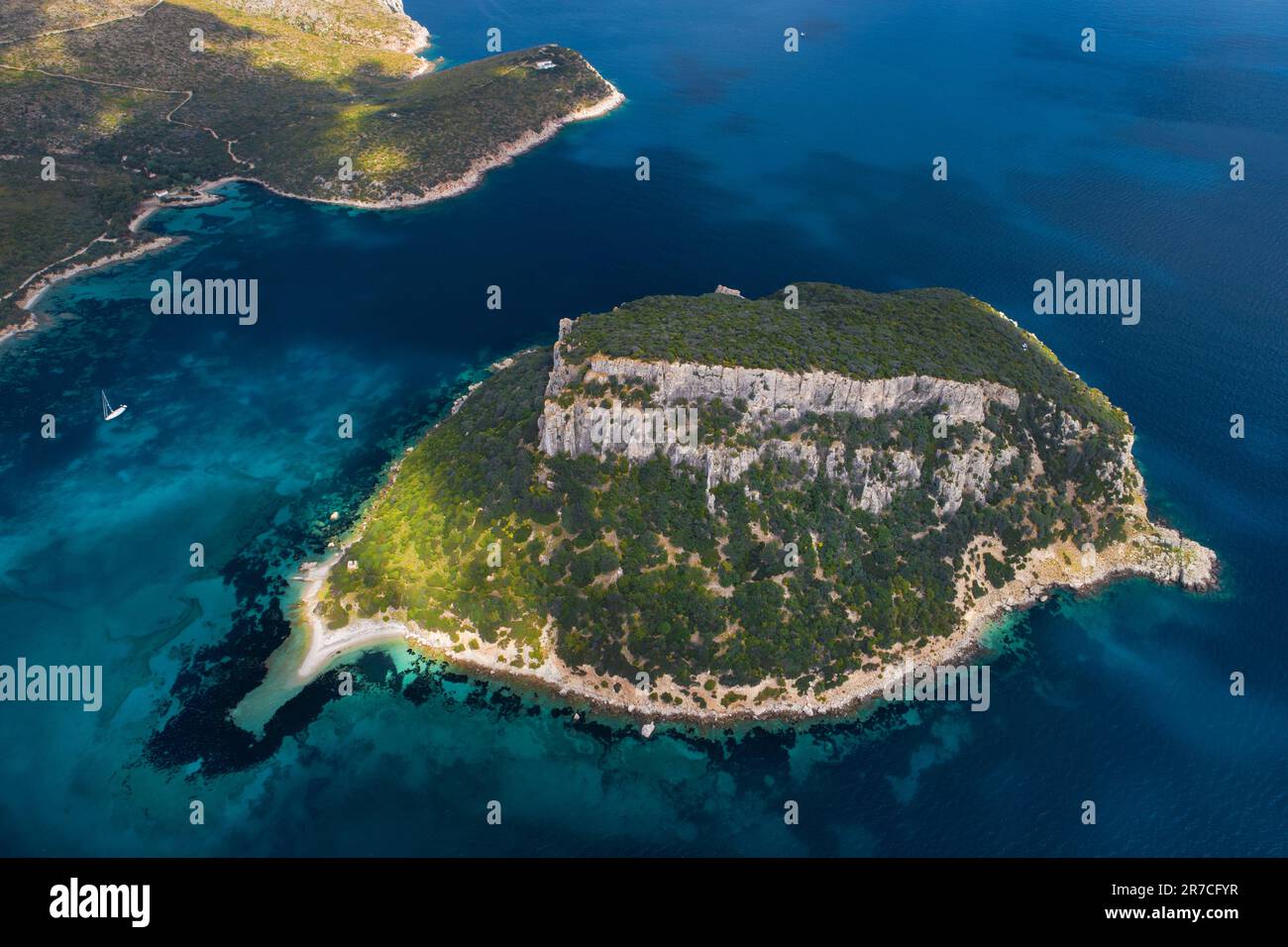 Sardinia Figarolo Island Golfo Aranci Mediterranean Sea, Azure sea, turquoise water, sandy beach Stock Photo