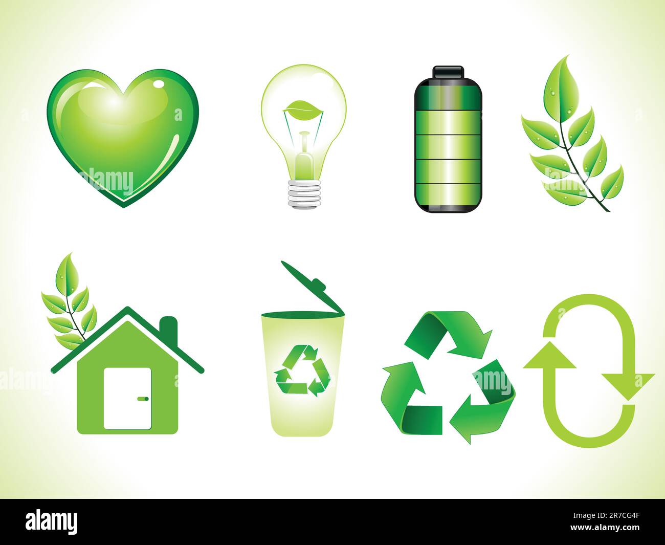 abstract shiny green eco icons set vector illustration Stock Vector