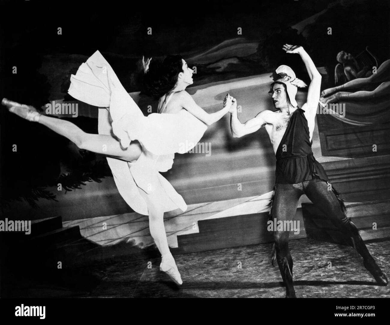 Chicago, Illinois:  November 29, 1944. A scene from a ballet with Tamara Toumanova and Richard Reed of the Russian Ballet while appearing in Chicago. Stock Photo