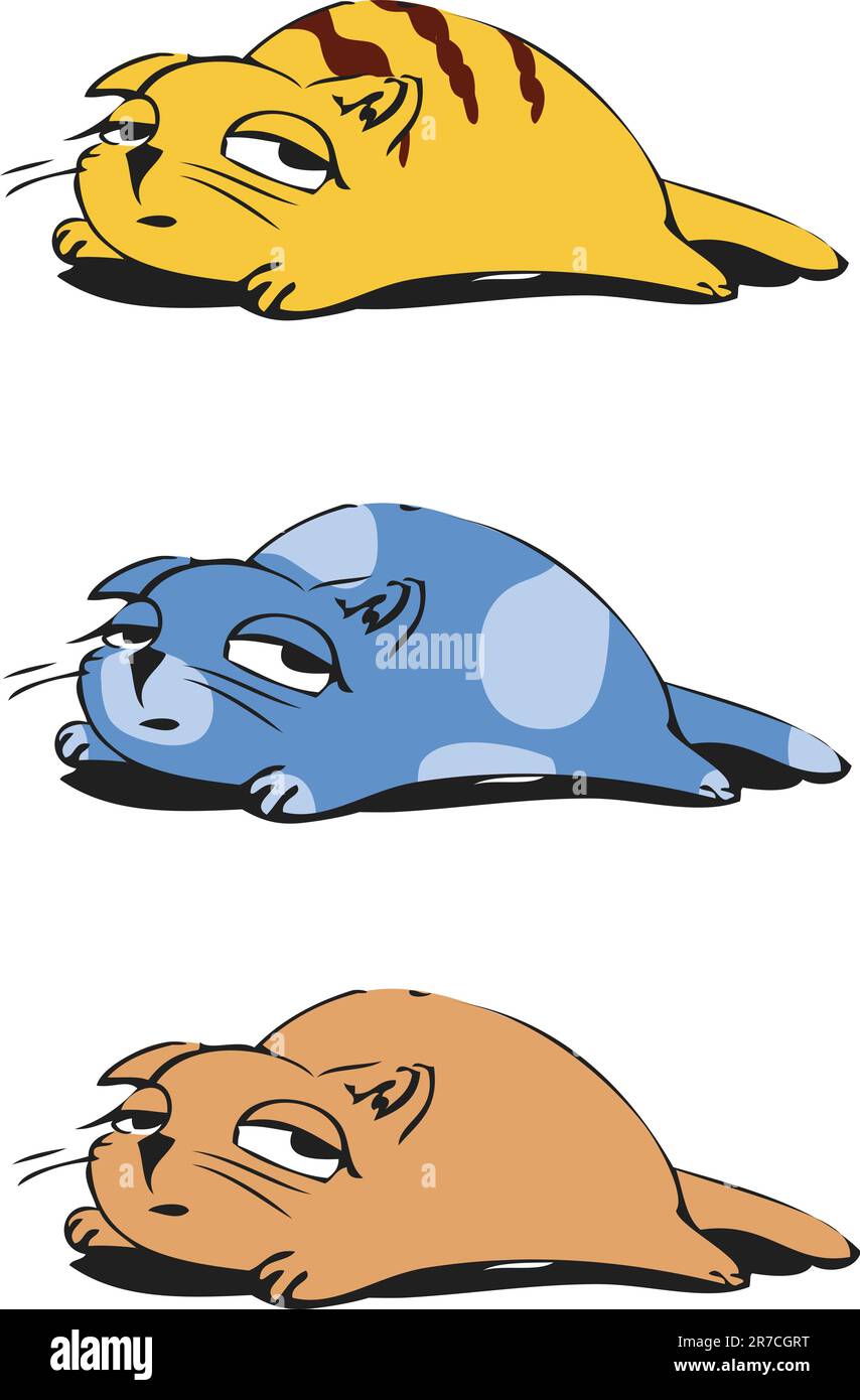 Vector illustration of a sleepy cat in three color variation Stock ...