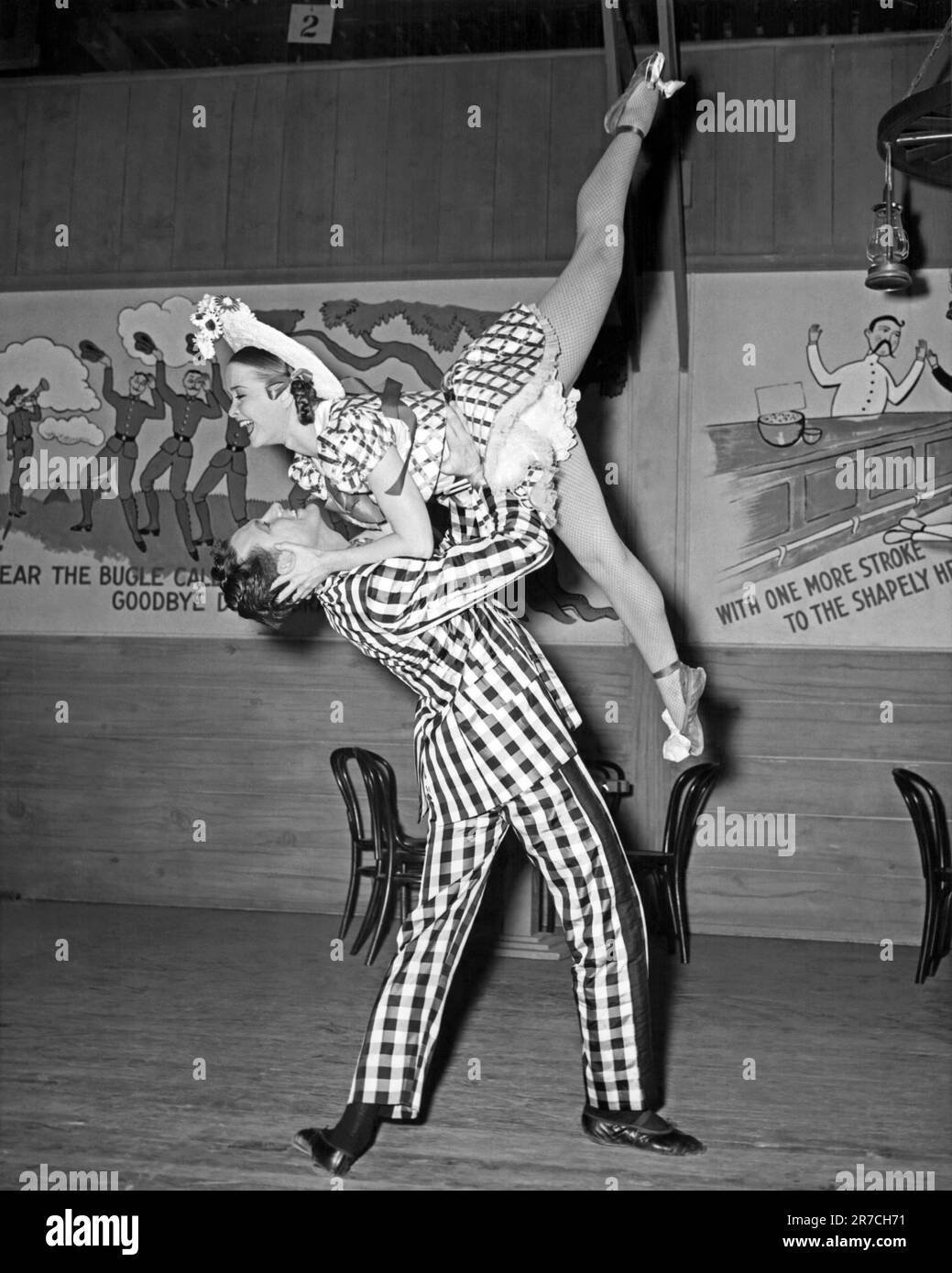 United States:  July, 1944. Dancers Willard Van Simons and Joan McCracken in a lively performance. Stock Photo