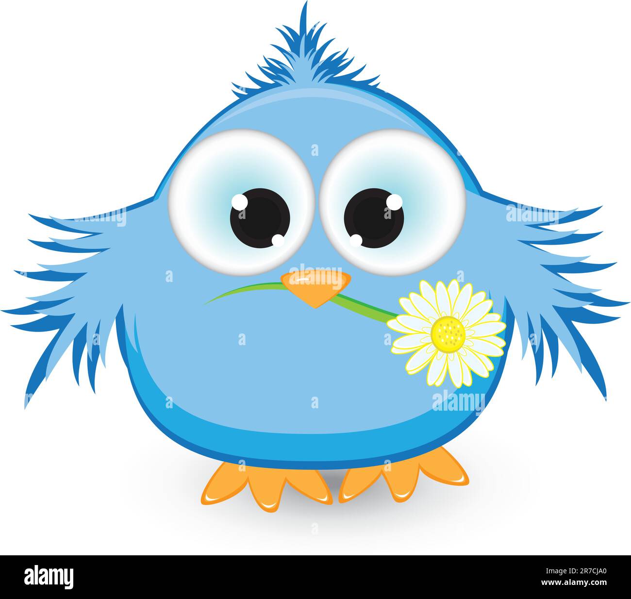 Blue sparrow with a flower in its beak. Illustration on white background Stock Vector
