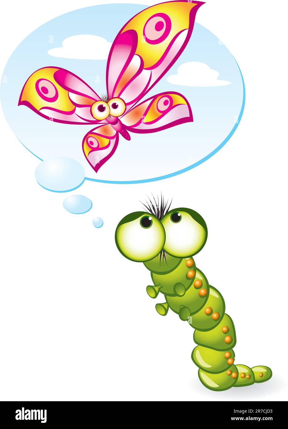Caterpillar wants to become a butterfly. Illustration on white background Stock Vector