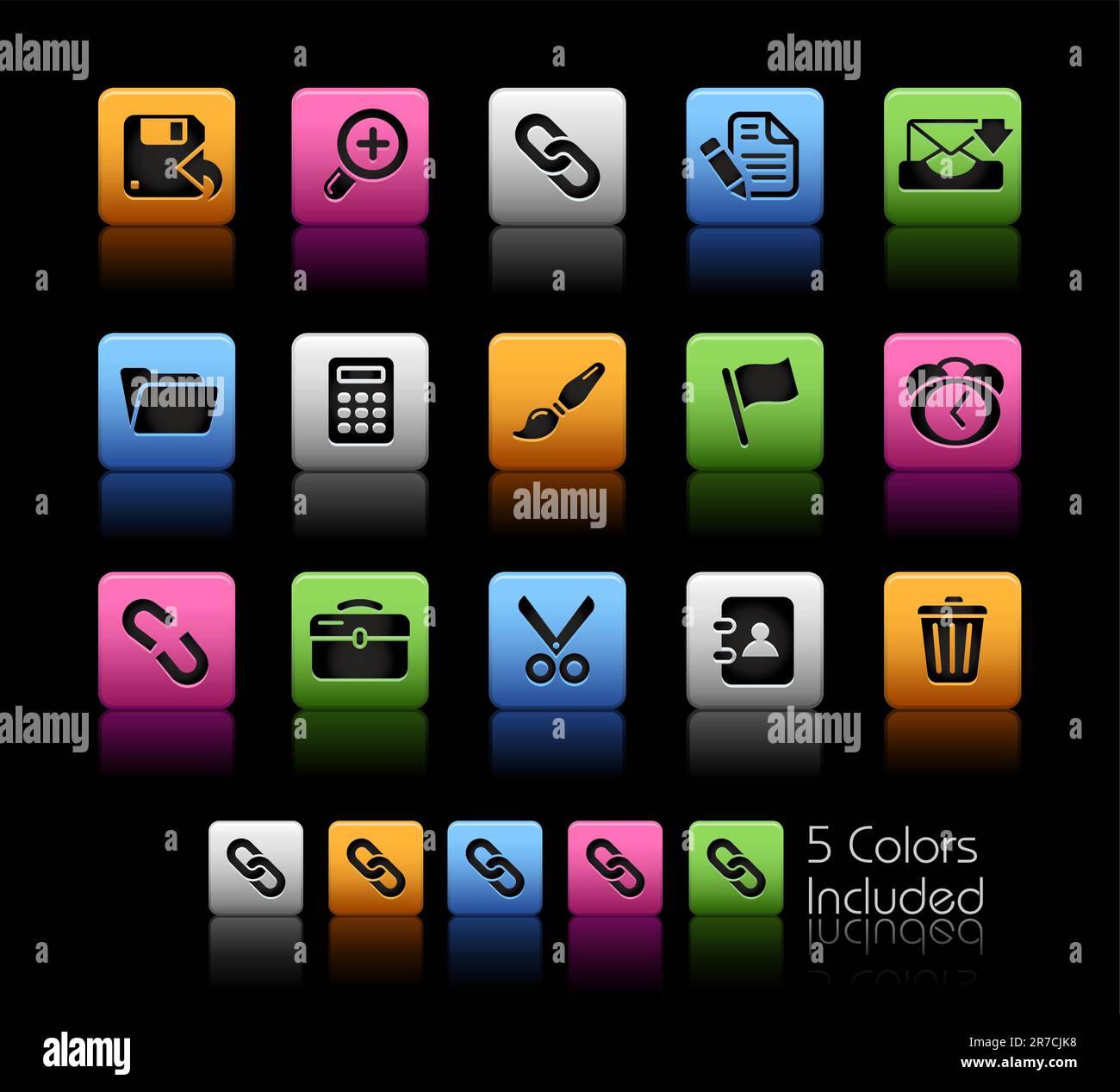 The vector file includes 4 color versions for each icon in different layers. Stock Vector