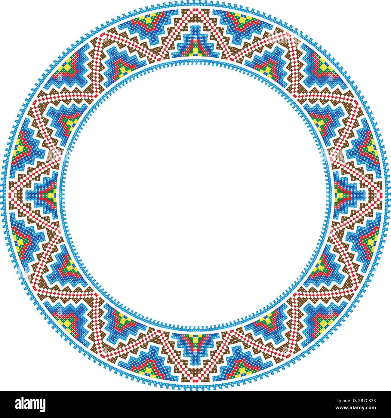 vector folk round Frame Crossstitch traditional Stock Vector Image
