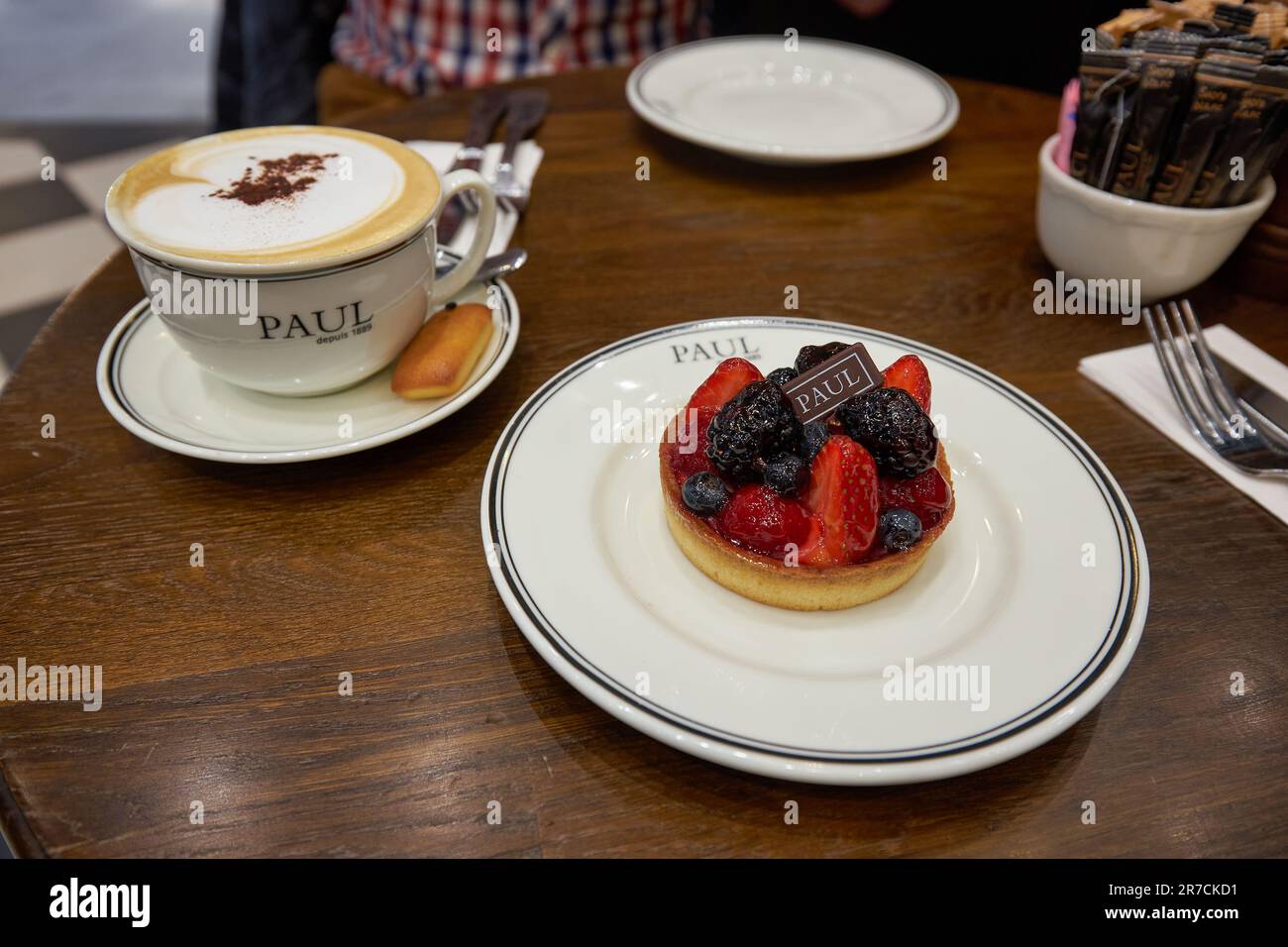 ABU DHABI, UAE CIRCA JANUARY, 2020 coffee and dessert servid at Paul in Abu Dhabi. Paul is a