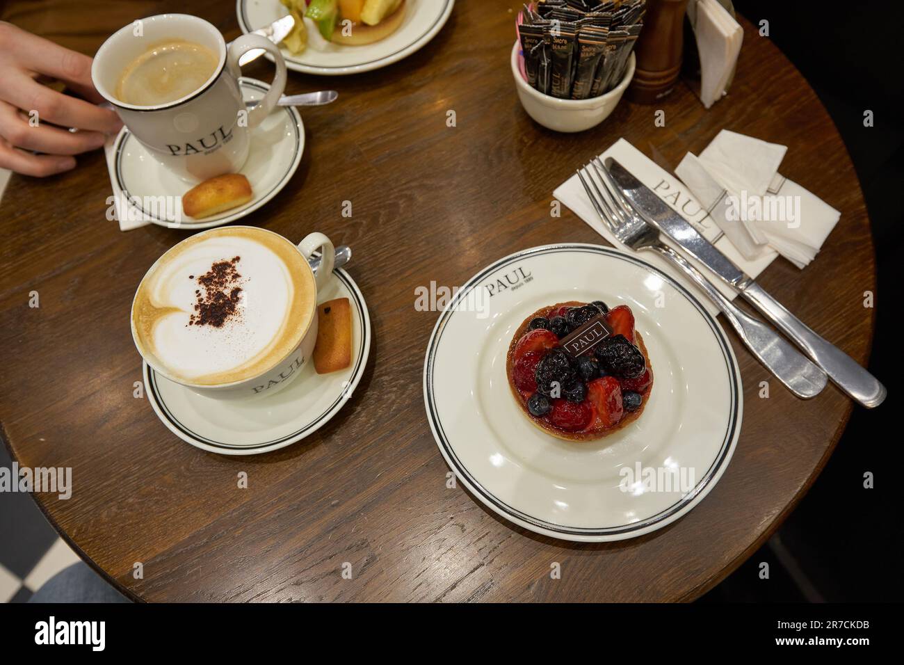 ABU DHABI, UAE CIRCA JANUARY, 2020 coffee and dessert servid at Paul