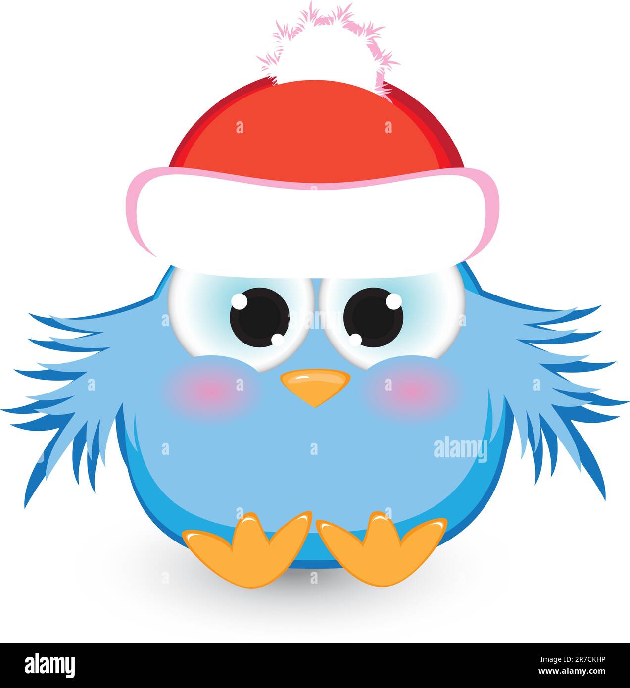 Cartoon blue sparrow in a red cap. Illustration on white background