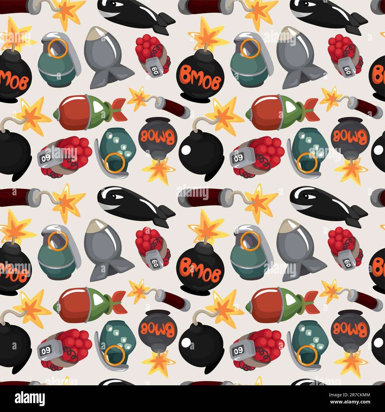 cartoon bomb seamless pattern Stock Vector