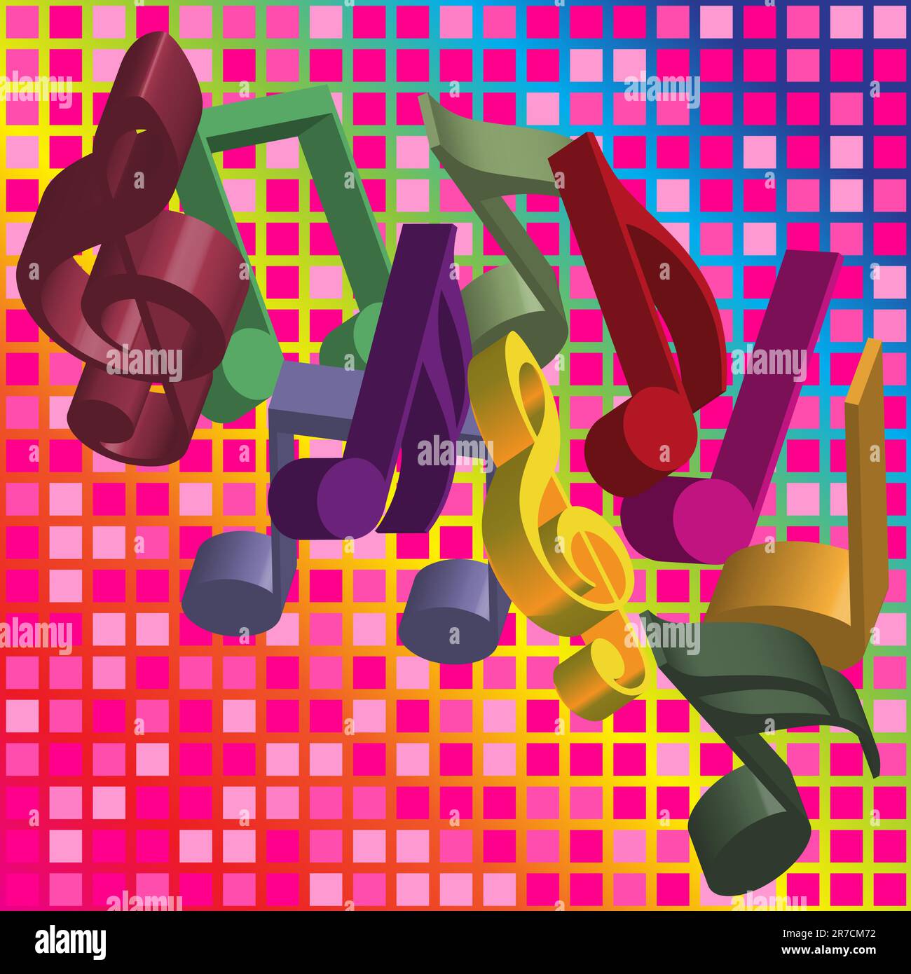 Music Background - Multicolor Notes on Colorful Background Stock Vector