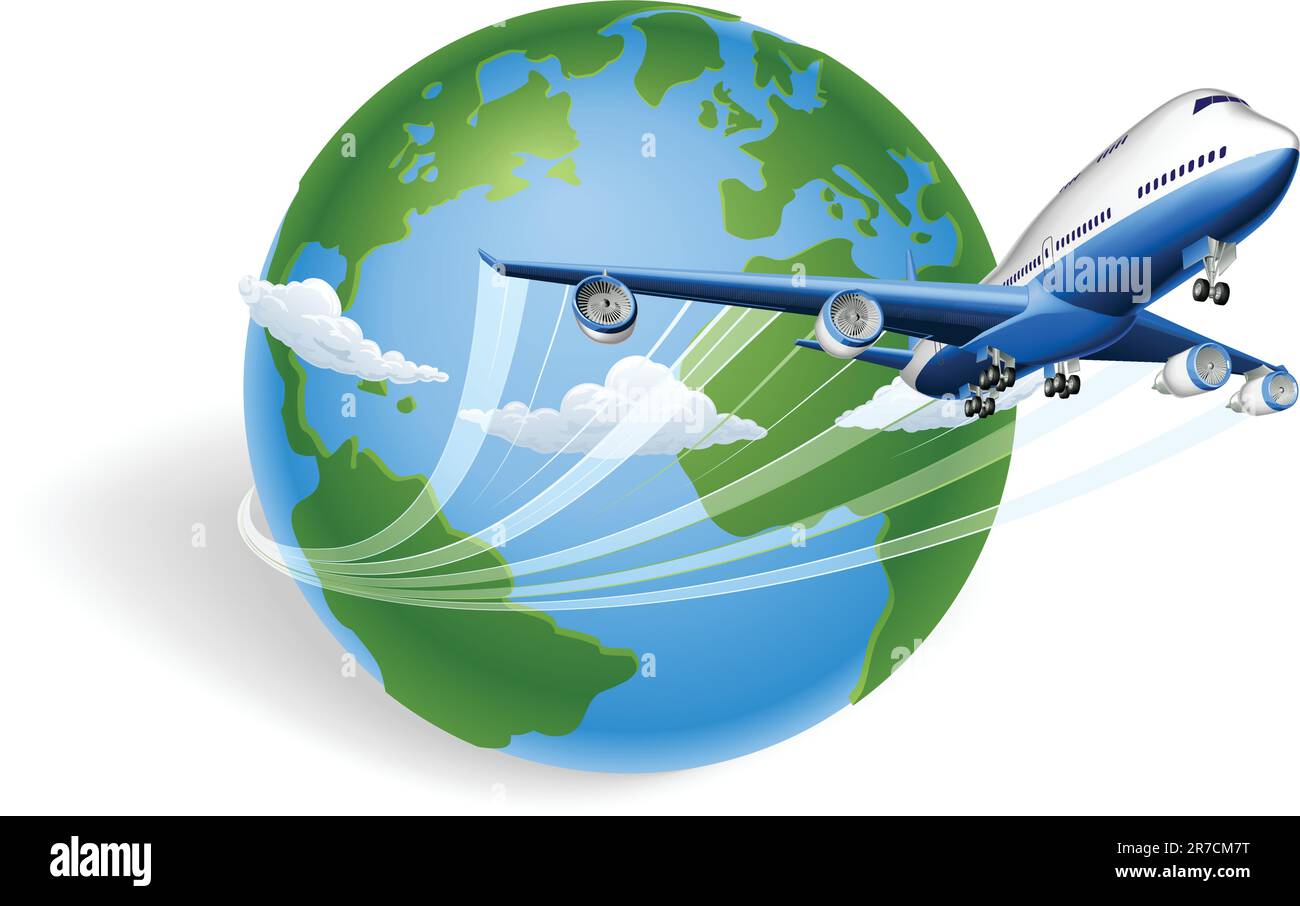 Airplane circling the globe and flying out Stock Vector Image & Art - Alamy