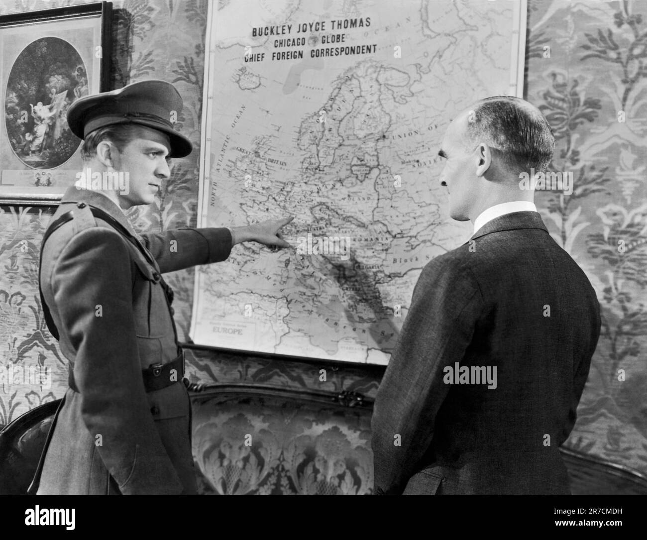 Hollywood, California, 1933. Actor James Gleason, right) in a scene from the comedy film, “Clear All Wires”. Stock Photo