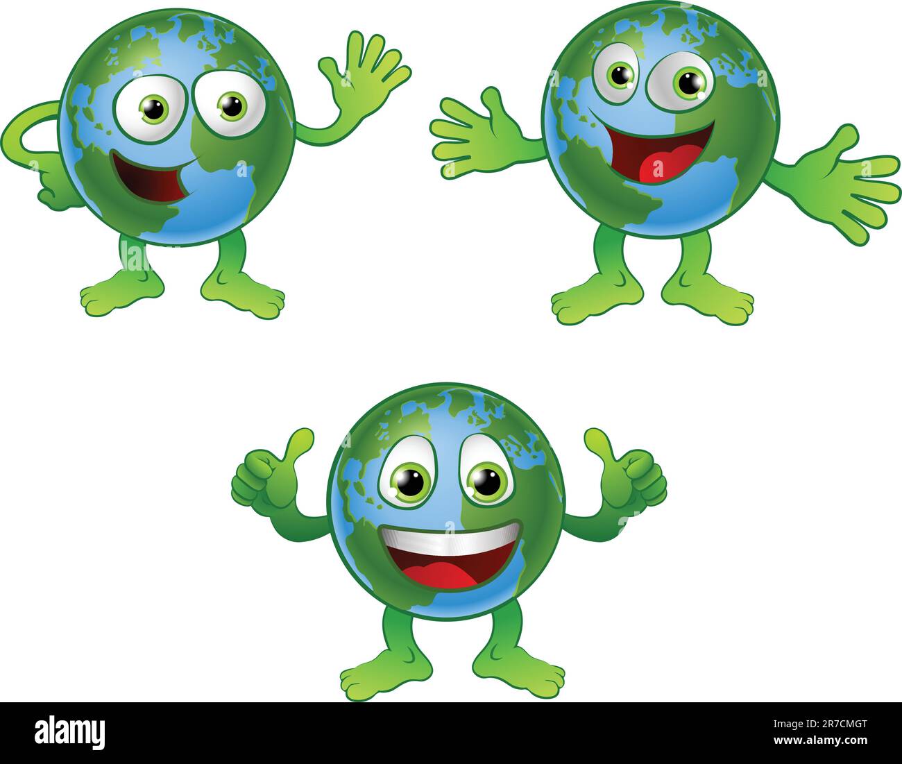 A cute happy fun globe world cartoon character in various poses Stock ...