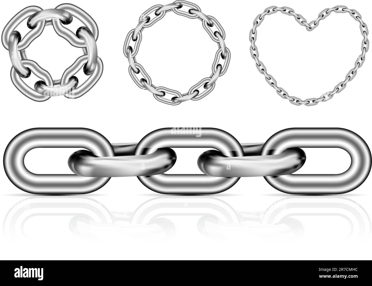 Collection of metal chain parts on white background. Vector illustration. Mesh tool used Stock Vector