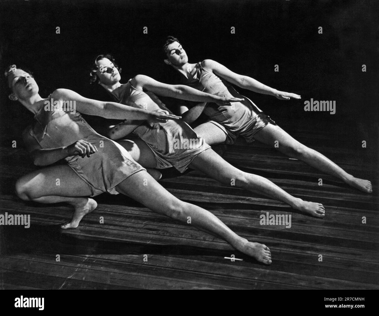 Chicago, Illinois, April, 1948 Members of the Sofia Girl Gymnasts of Sweden will be performing at the Chicago Stadium as part of the 1948 Swedish Pioneer Centennial being presented throughout the Midwest. Stock Photo