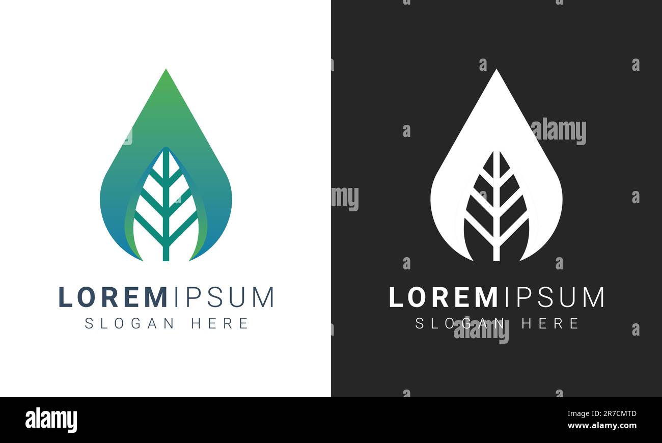Water Drop Leaf Logo Design Stock Vector