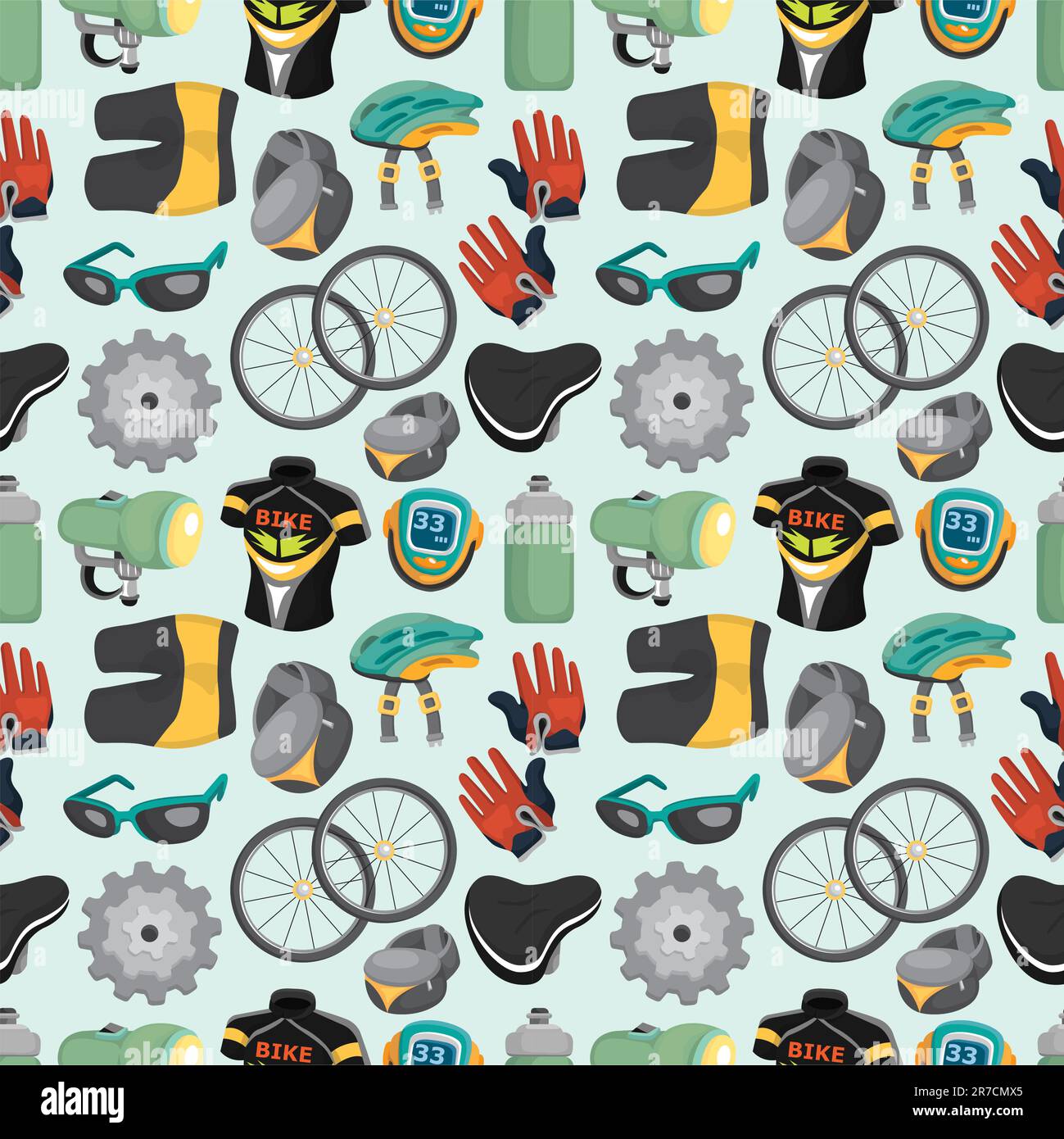 cartoon bicycle equipment seamless pattern Stock Vector