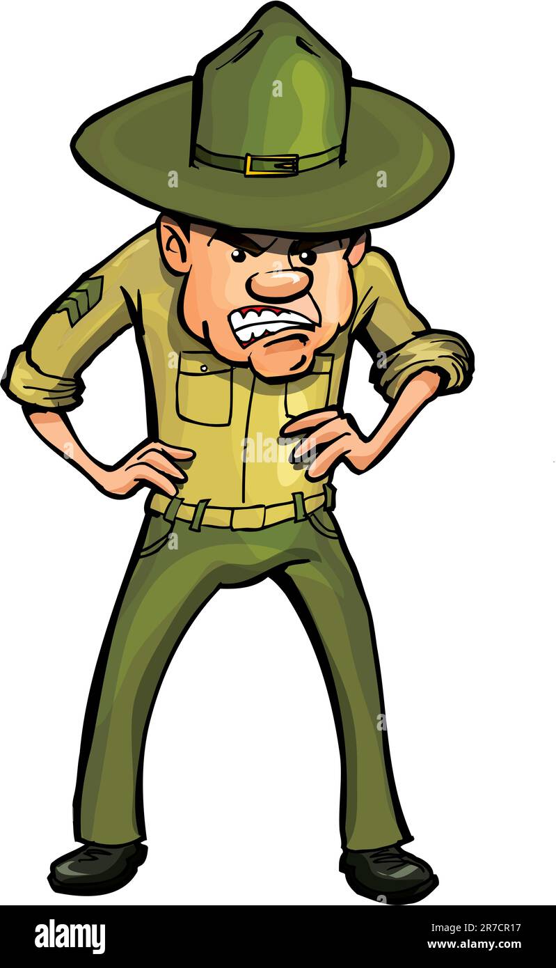 Angry cartoon drill sergeant. Isolated on white Stock Vector