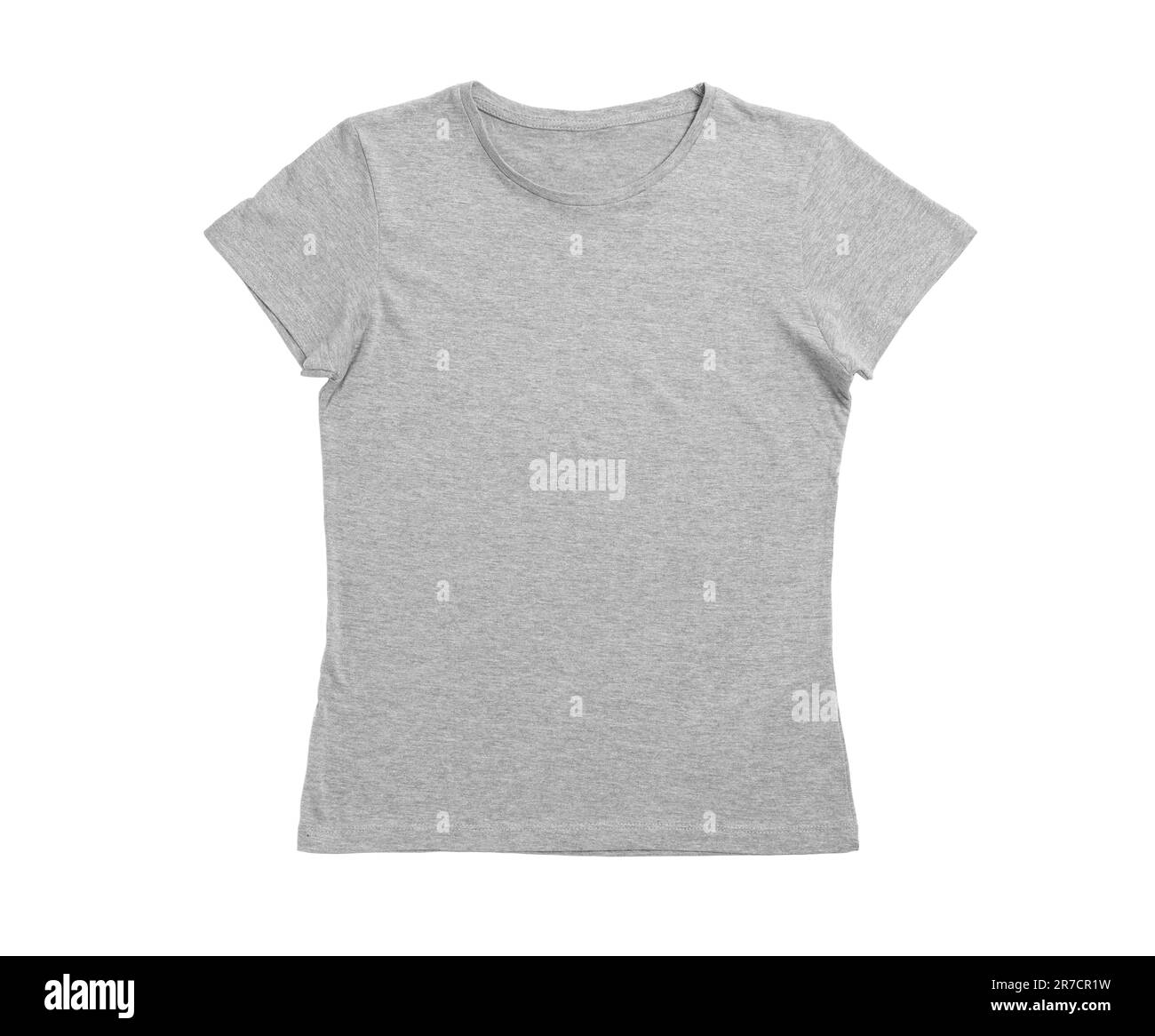 Stylish gray female T-shirt isolated on white, top view Stock Photo