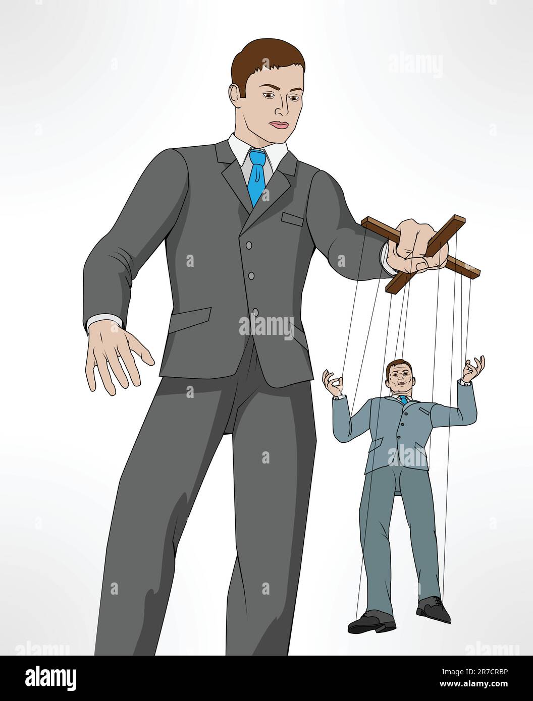 Conceptual illustration. Business man controlling other business man like a puppet on a string. Stock Vector