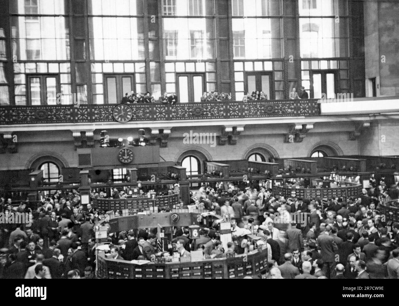 New York, New York:  December 21, 1936 An interior view of the NY Stock Exchange with the visitors' gallery in the background Stock Photo