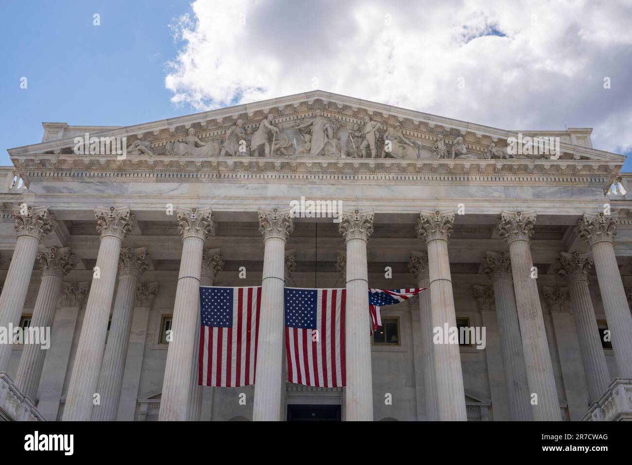 Washington, United States. 14th June, 2023. US national flags hang