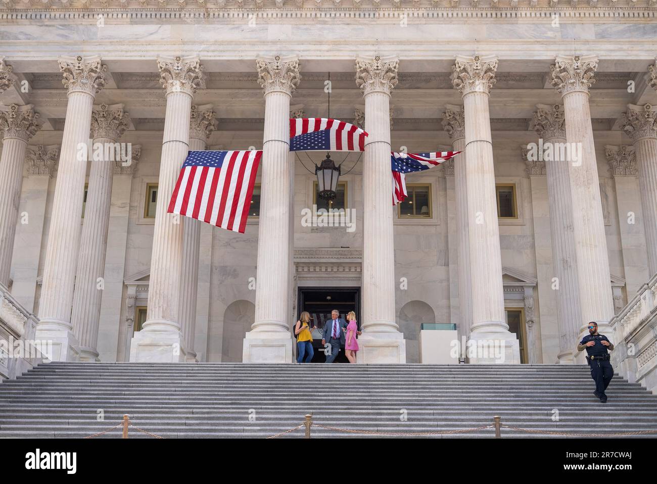 Washington, United States. 14th June, 2023. US national flags hang