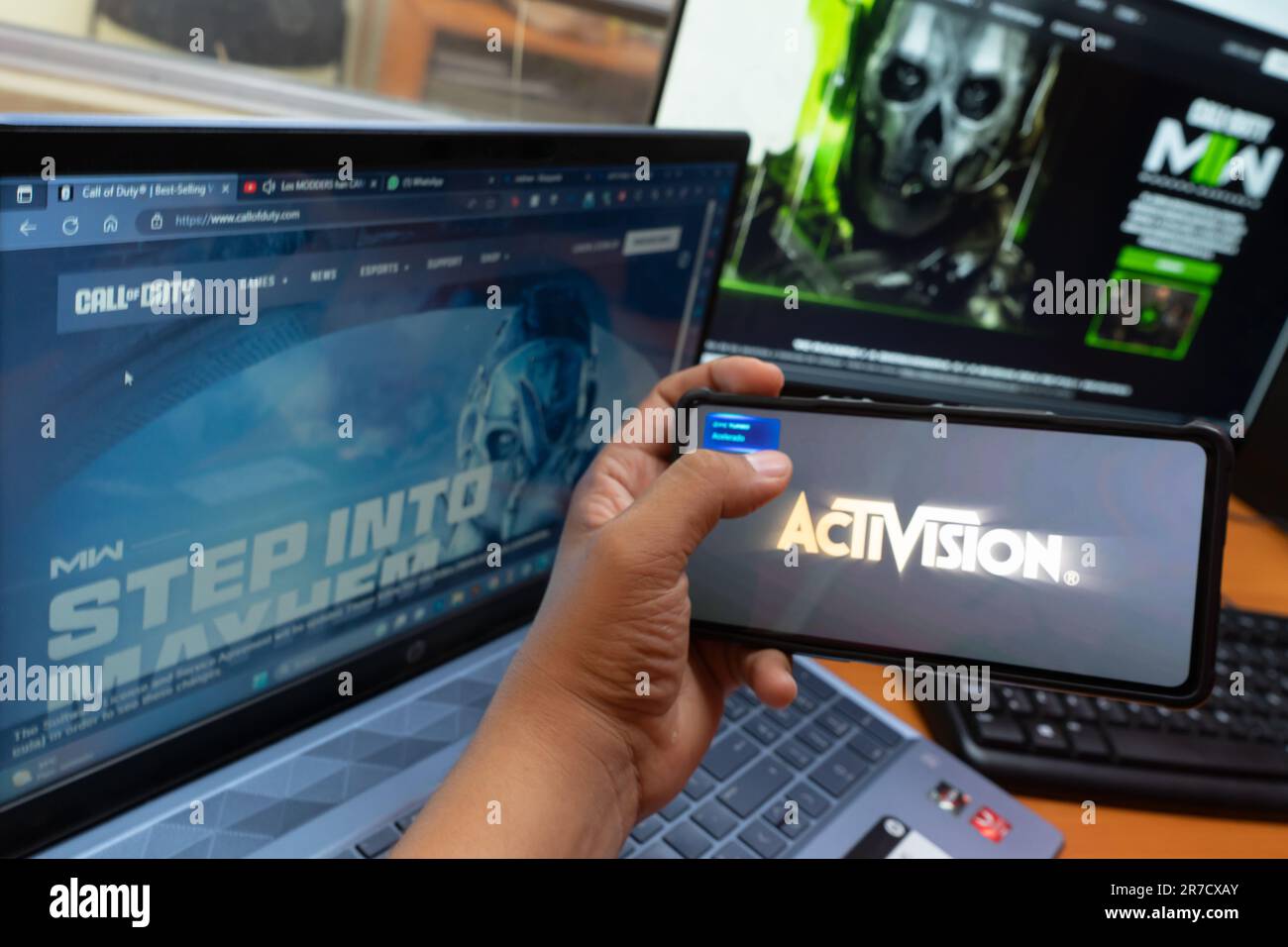 Managua, Nicaragua, June 14th: A Latino man opens an activision game on