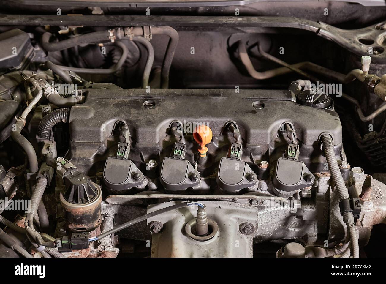 Car engine detail, Honda Accord engine bay Stock Photo Alamy