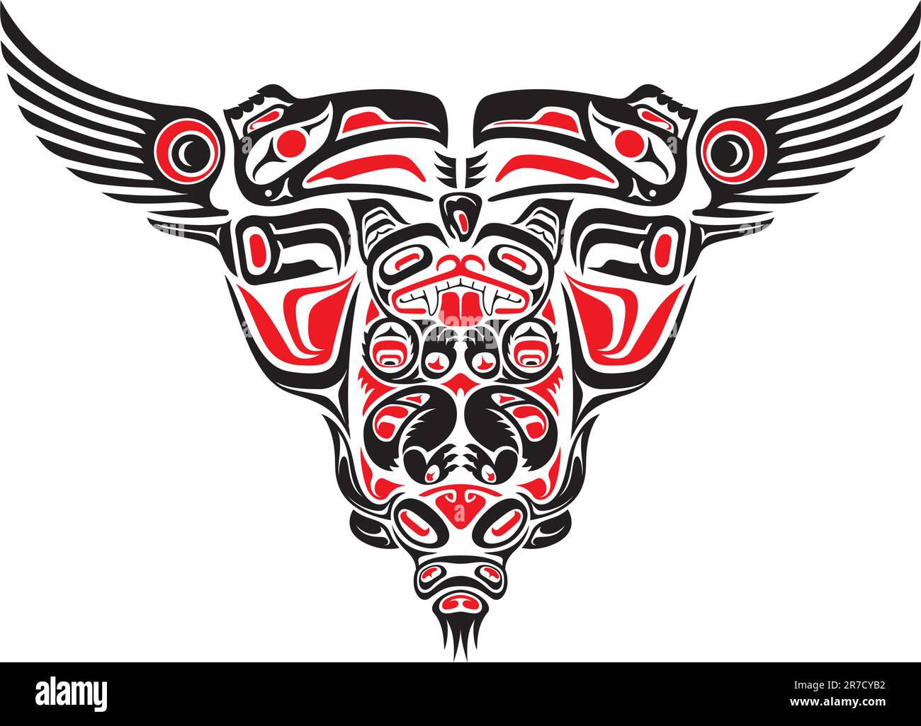 Haida style tattoo design created with animal images. Stock Vector