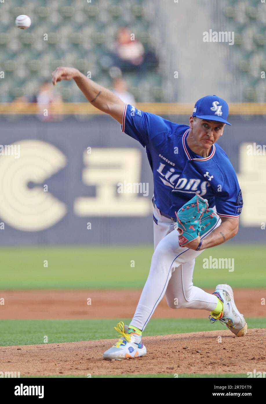 15th June, 2023. Baseball: Samsung Lions vs. LG Twins Samsung Lions starter  David Buchanan throws a pitch during a Korea Baseball Organization regular  season game against the LG Twins at Jamsil Baseball
