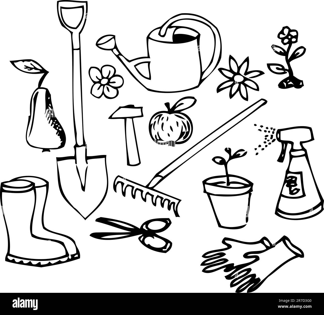 Garden doodle illustration collection - black on white Stock Vector