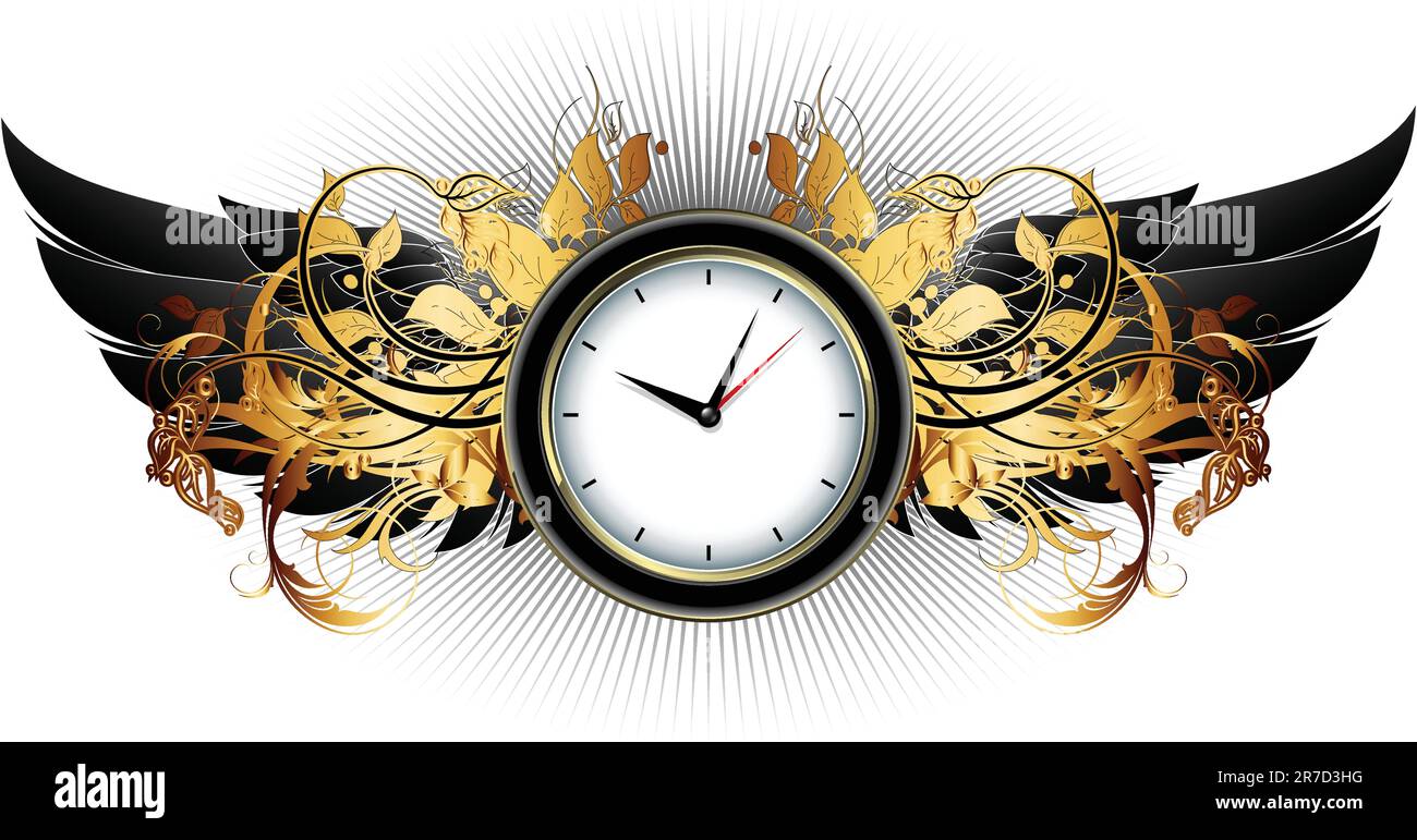 clock frame with floral elements, this illustration may be useful as designer work Stock Vector