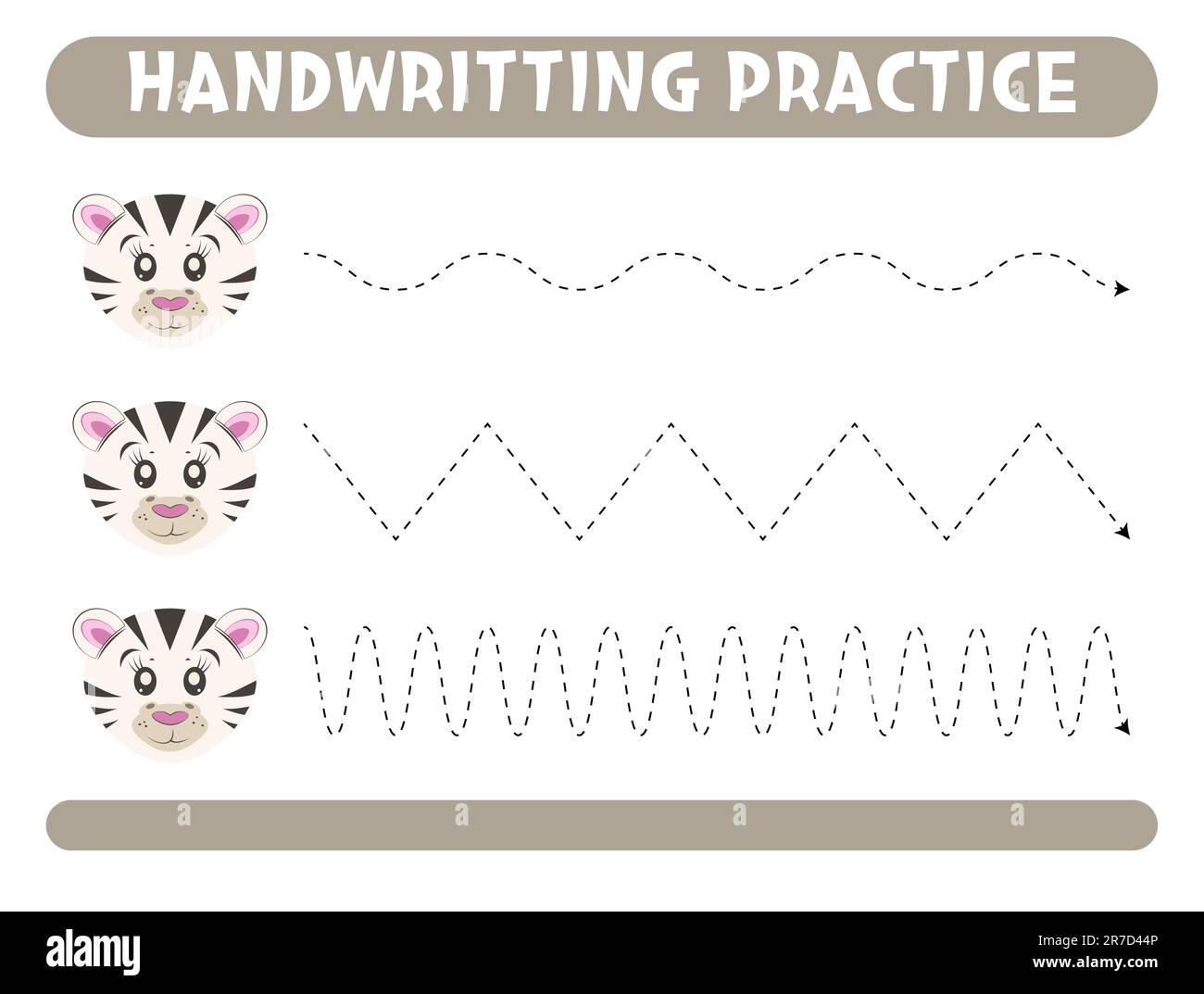 Tracing lines with cute zebra. Handwriting practice. . Vector illustration Stock Vector Image