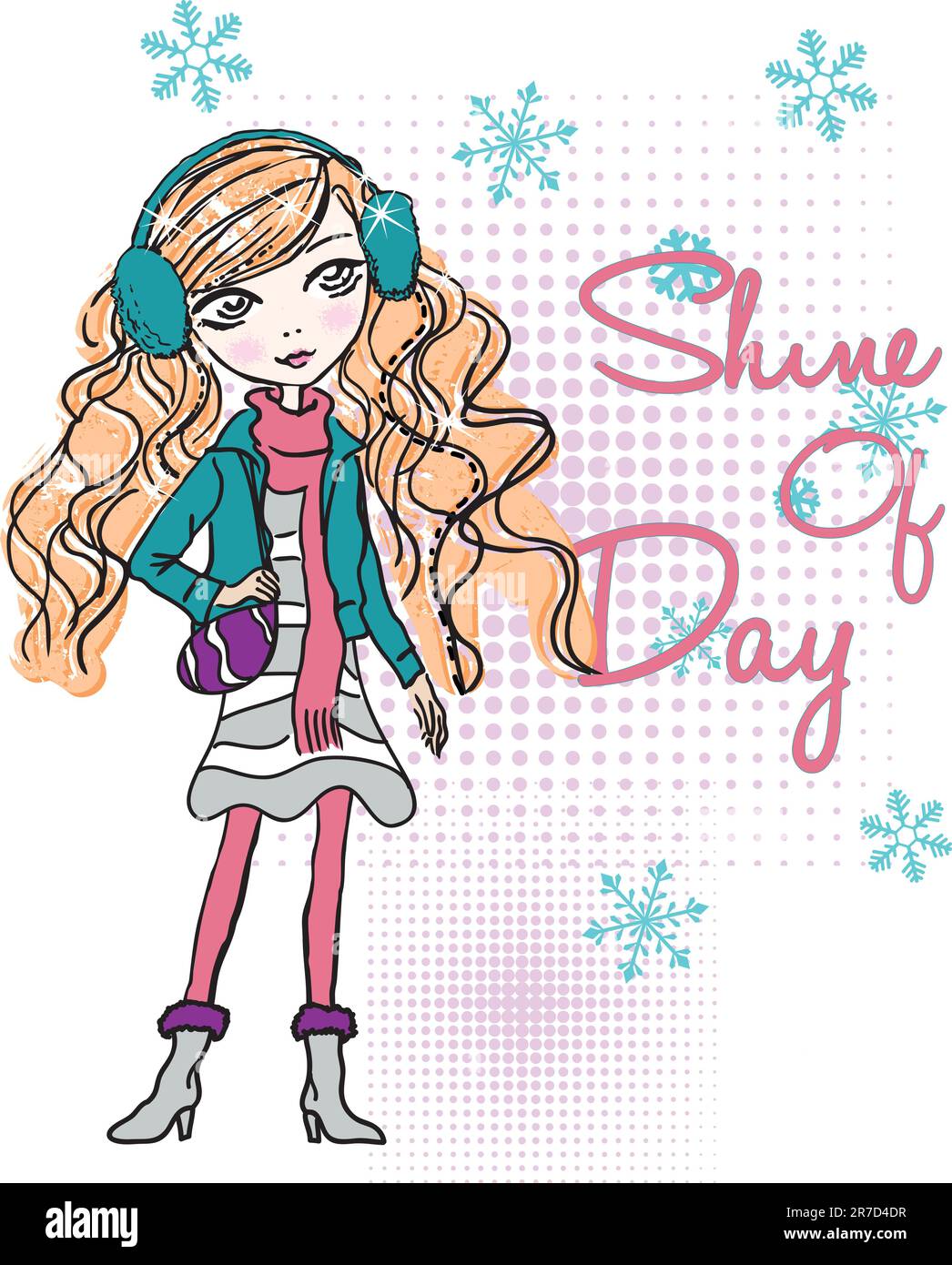 shine girl  illustration vector sketch drawing Stock Vector