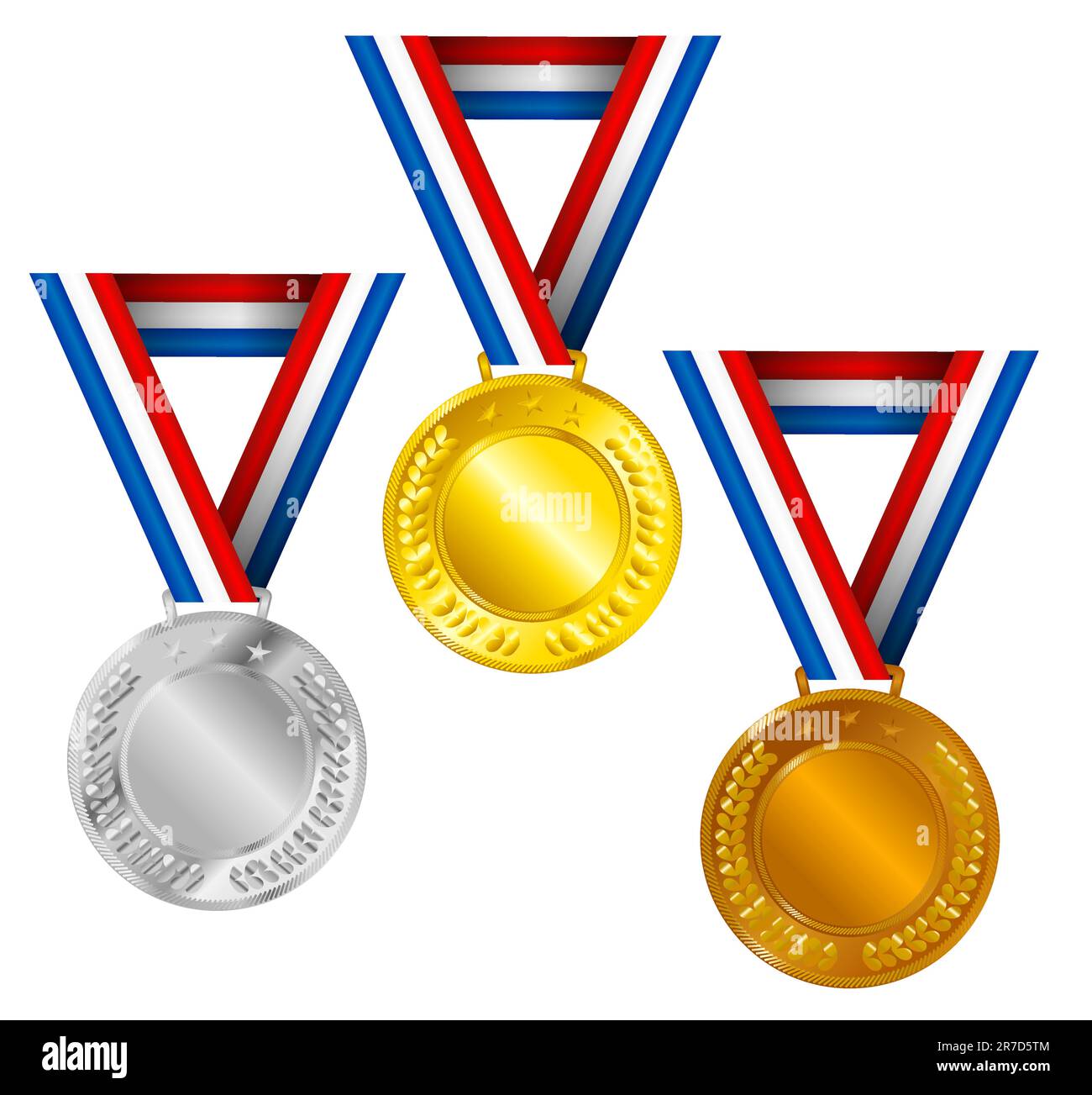 Set of Golden, Silver and Bronze Medals with Ribbons Stock Vector Image