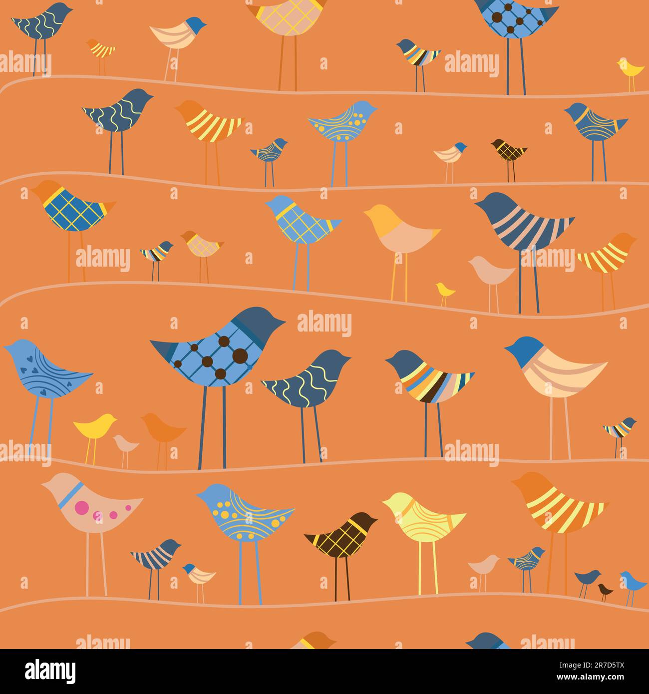 Retro vector funny bird. Seamless pattern. Design element Stock Vector