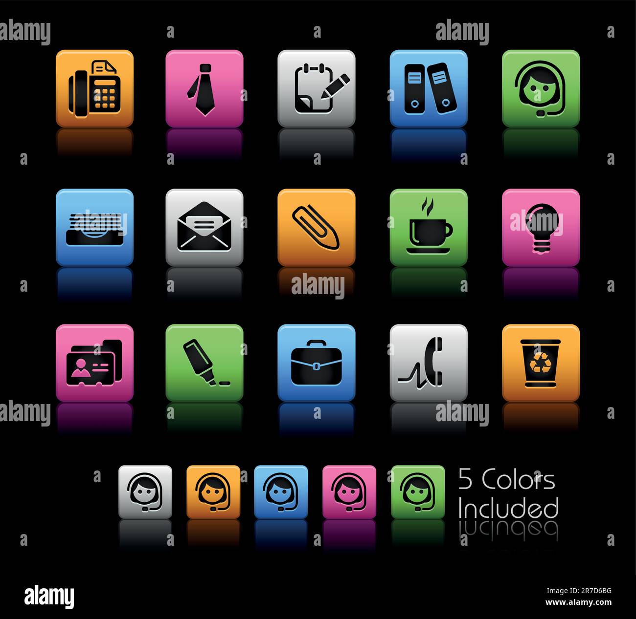 The vector file includes 5 color versions for each icon in different layers. Stock Vector
