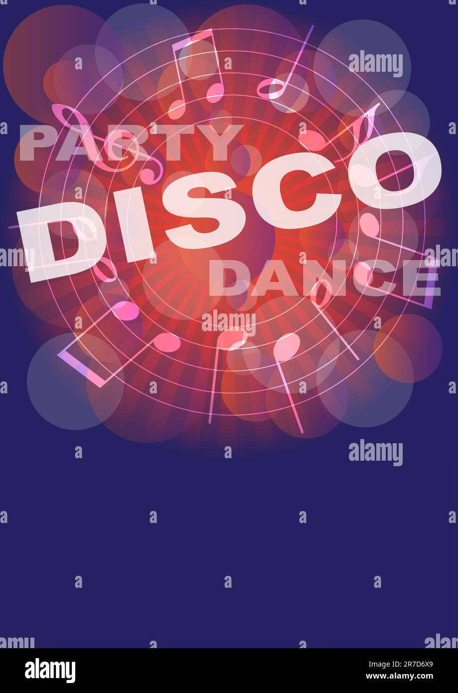 Retro Disco Party Background - Tones and Signs on Dark Blue Background Stock Vector
