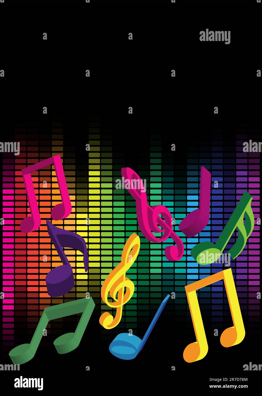 Party Background - Multicolor Notes and Equalizer on Black Background Stock Vector