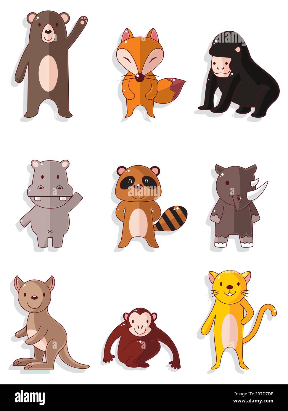 cartoon wildlife animal icons set Stock Vector