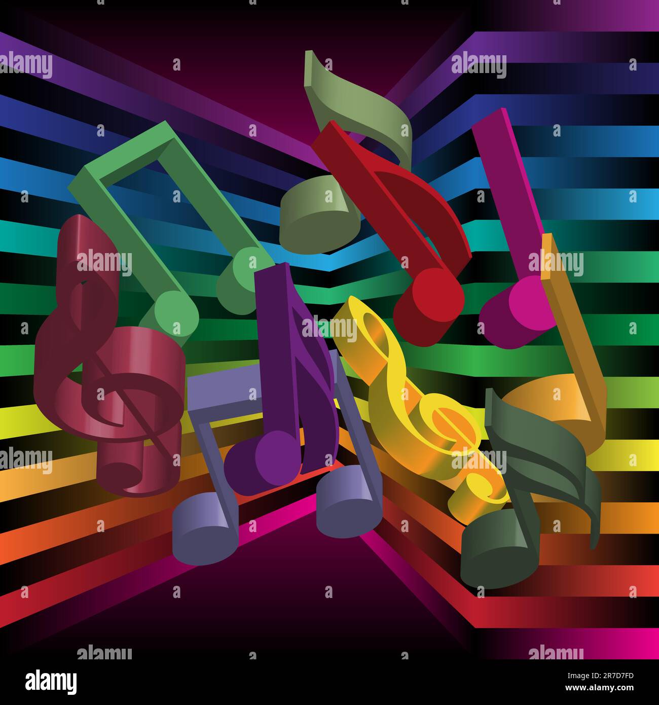Music Party Background - Multicolor Notes on Streaky Background Stock Vector