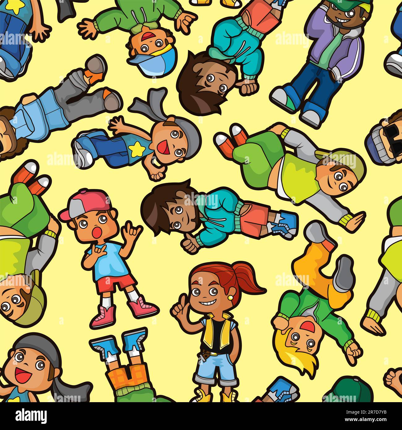 cartoon hip hop boy dancing seamless pattern Stock Vector