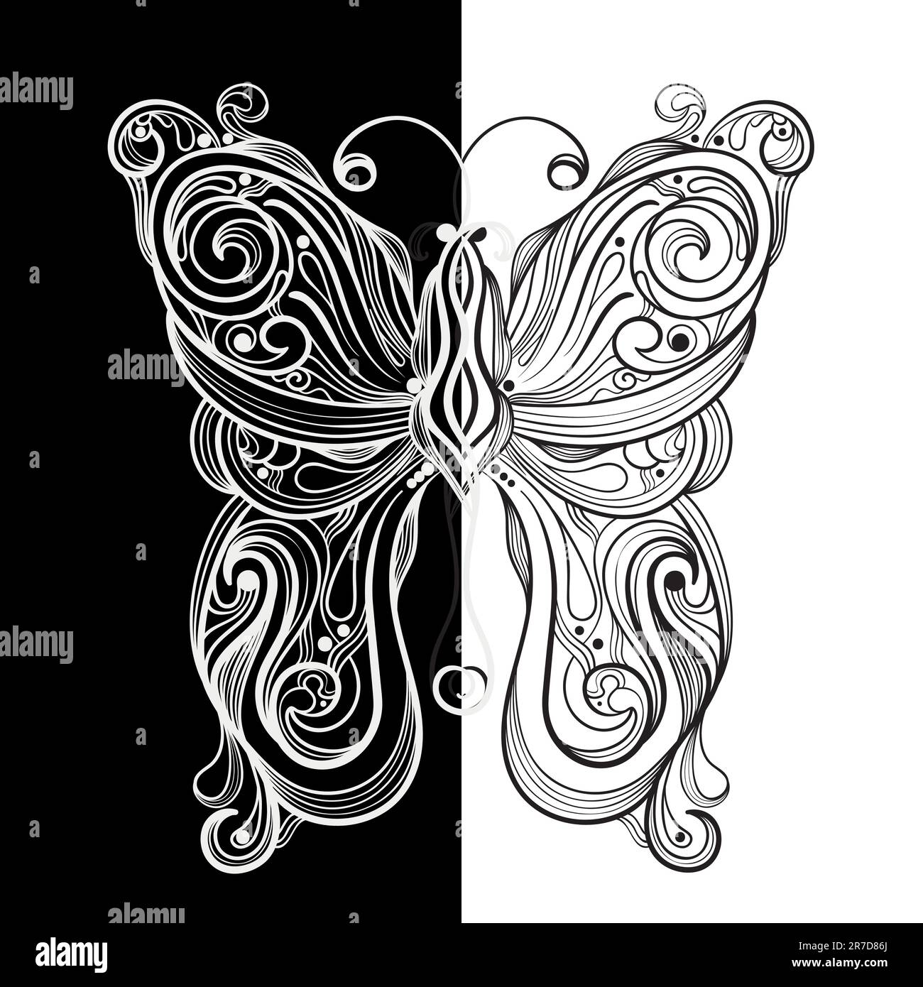 vector monochrome butterfly with unique pattern Stock Vector