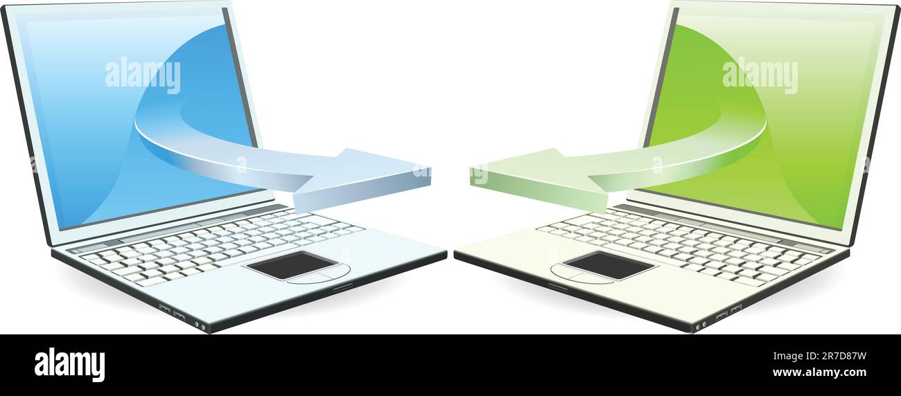 Laptops communicating via wireless technology concept Stock Vector