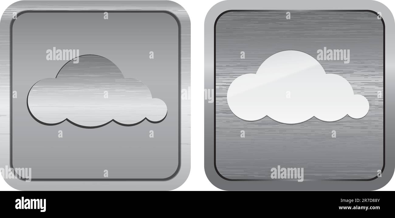 Pair of metal buttons with cloud symbols Stock Vector