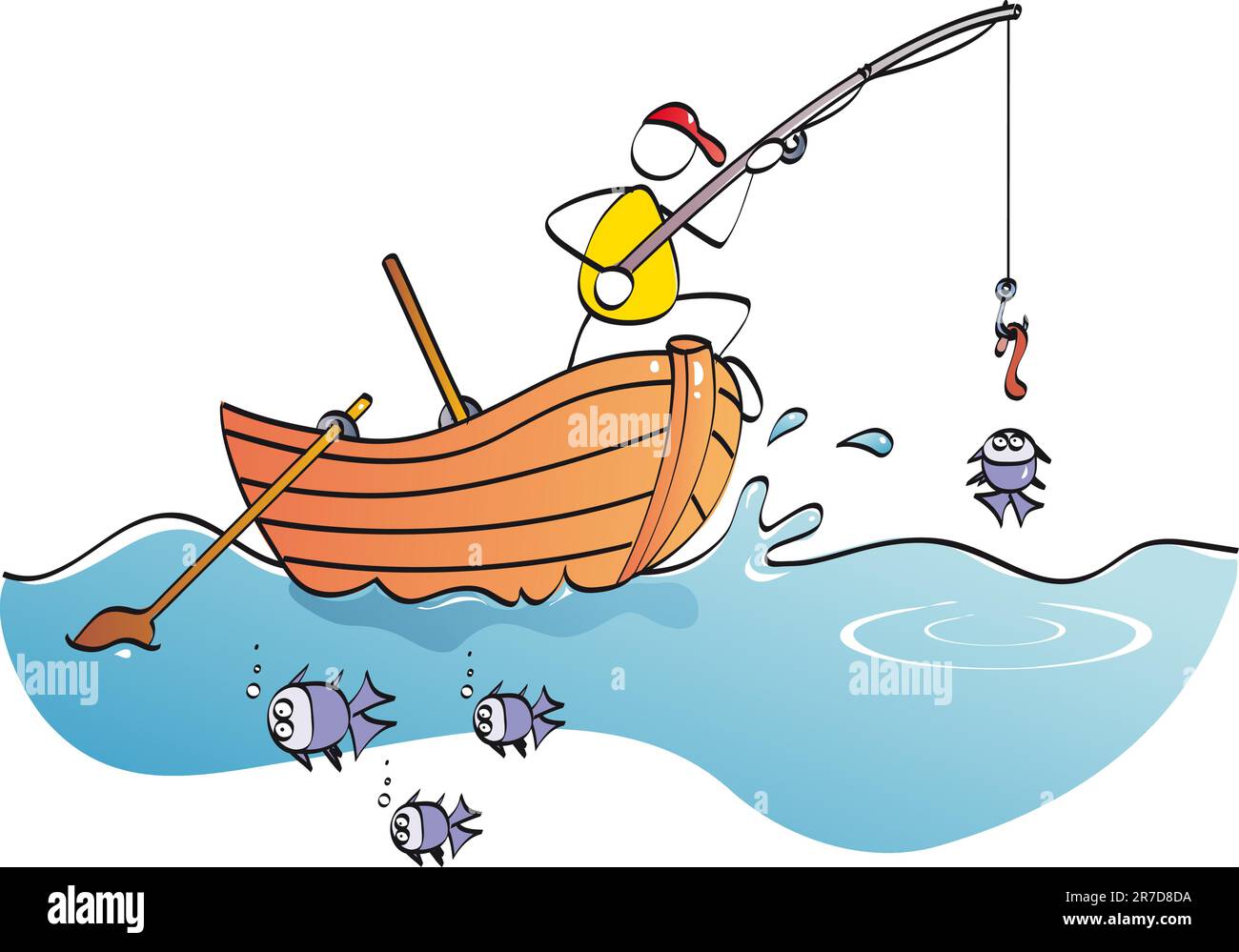 man in his boat catching fishes Stock Vector