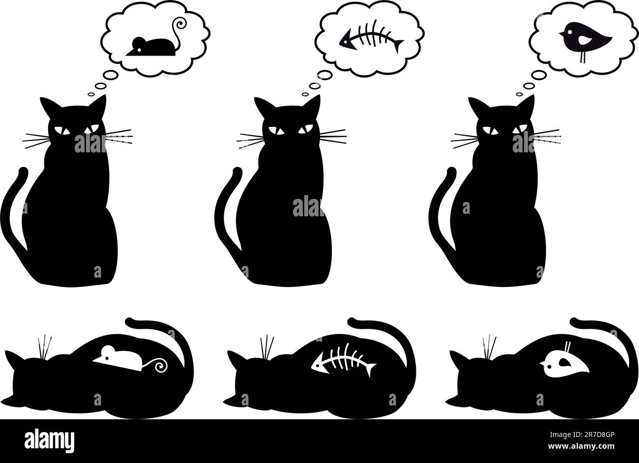 cat dreaming about eating, vector illustration Stock Vector