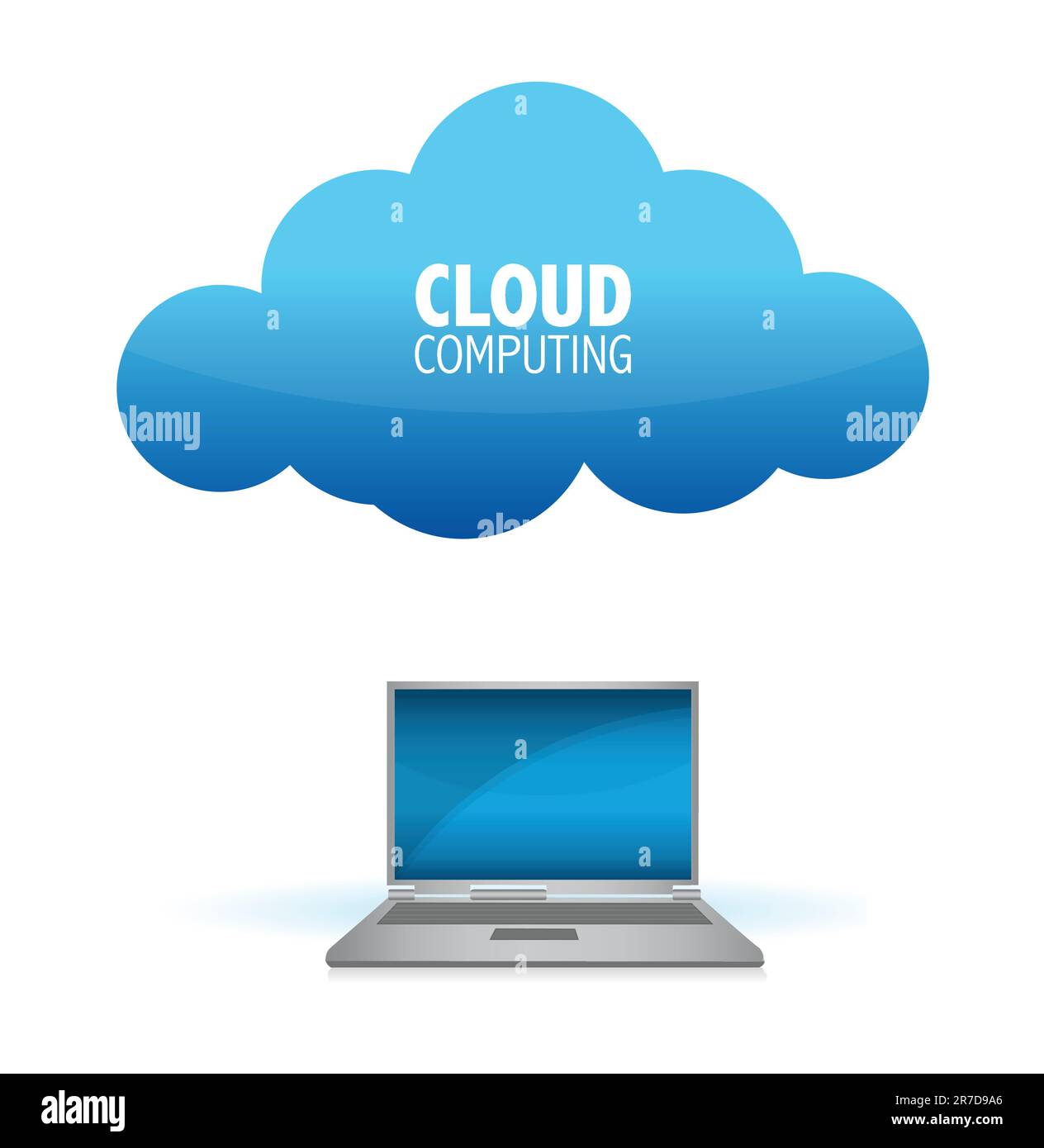 laptop with a world map connected to the blue cloud Stock Vector